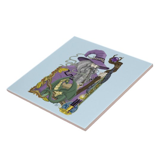 Wizard Dragon Fantasy Paarse Tegeltje (Zijkant)