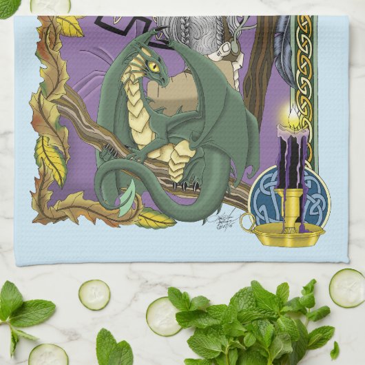 Wizard Dragon Fantasy Paarse Theedoek (Gevouwen)