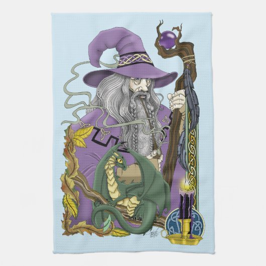 Wizard Dragon Fantasy Paarse Theedoek (Verticaal)