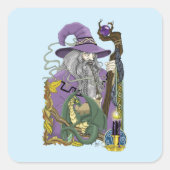 Wizard Dragon Fantasy Paarse Vierkante Sticker (Voorkant)