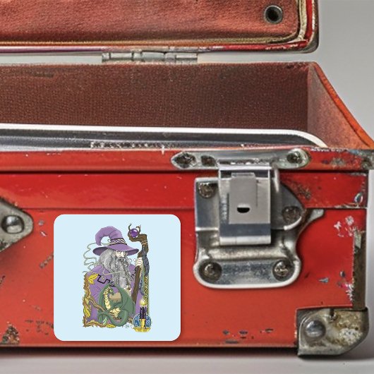 Wizard Dragon Fantasy Paarse Vierkante Sticker