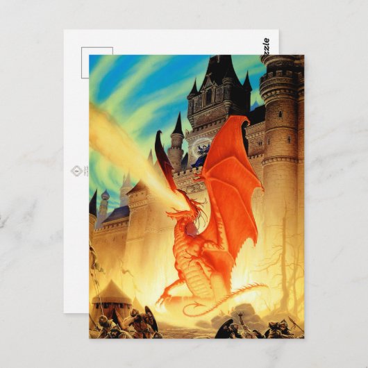 Wizard en het Vuur Dragon Briefkaart | Fantasiekun (Voorkant / Achterkant)