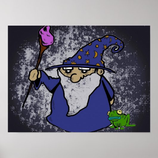 Wizard & Frog B&W Achtergrond Poster (Voorkant)