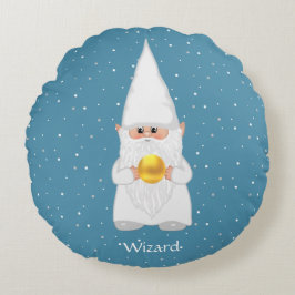 Wizard Gnome & Gold op Sapphire Blue Rond Kussen