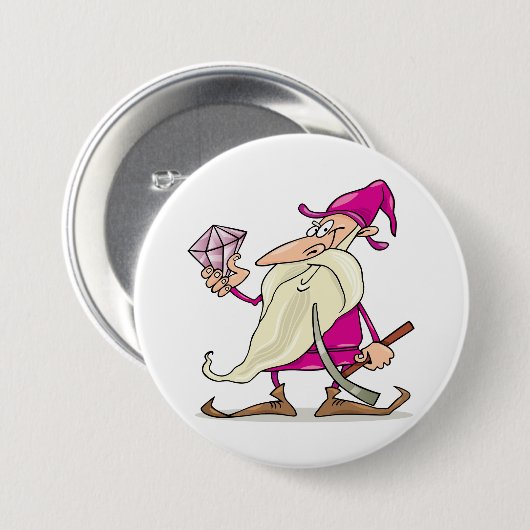 Wizard Gnome with Large Diamond Gemstone Ronde Button 7,6 Cm (Voorkant /achterkant)