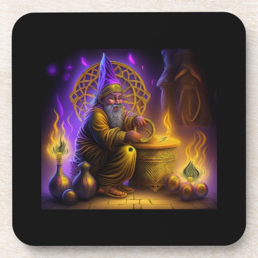 Wizard Is Seated At Table Conjuring A Spell Bier Onderzetter (Voorkant)