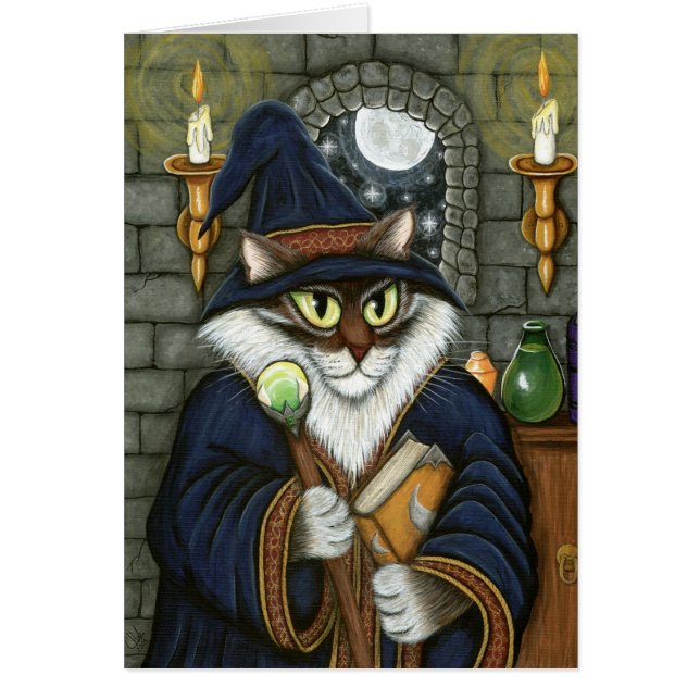 Wizard Kat Merlin Magic Fantasy Art Card (Voorkant)