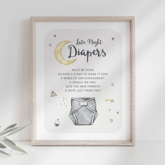 Wizard Late Night Luiers Baby shower Sign Poster