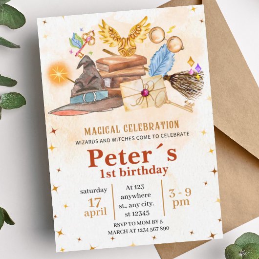 Wizard Magical Kids Birthday Party Invitation Kaart