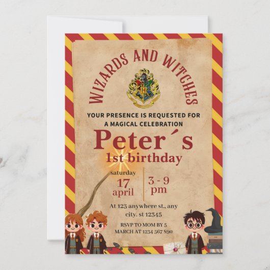 Wizard Magical Kids Birthday Party Invite Kaart (Voorkant)