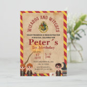 Wizard Magical Kids Birthday Party Invite Kaart (Staand voorkant)
