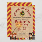 Wizard Magical Kids Birthday Party Invite Kaart (Voorkant / Achterkant)