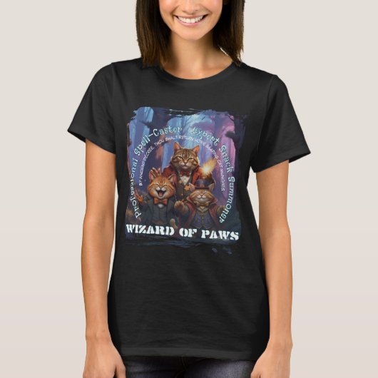 Wizard of Paws Fantasy Wizard Cat Design T-shirt (Voorkant)