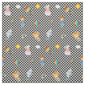 Wizard Oz-tekens op zwart/wit gecheckt Stof (Swatch)