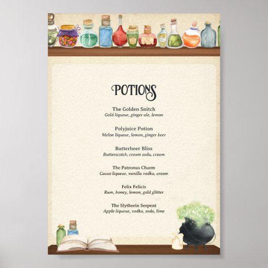 Wizard Party Cocktail Menu Kaart Poster (Voorkant)