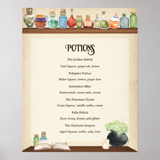 Wizard Party Drinken Menu Opties Bar Menu Poster (Voorkant)