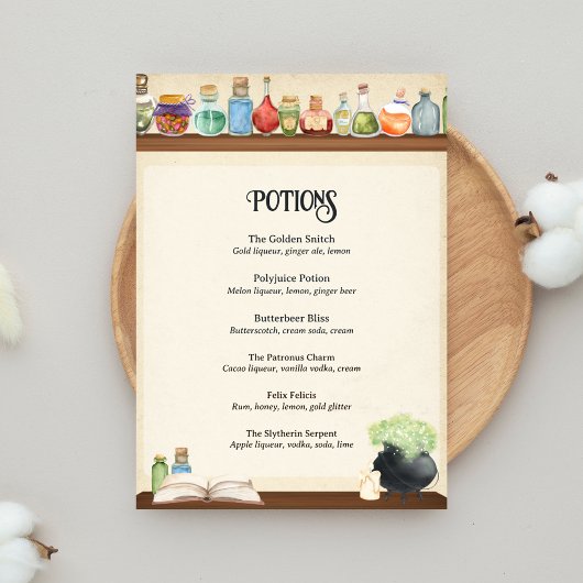 Wizard Party Drinken Menu Opties Bar Menu Poster
