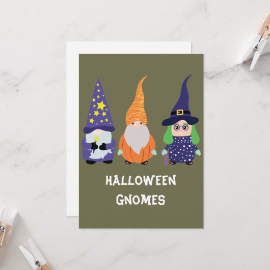 Wizard Pumpkin Witch Halloween Gnomes Holiday Kaart (Voorkant / Achterkant in situ)