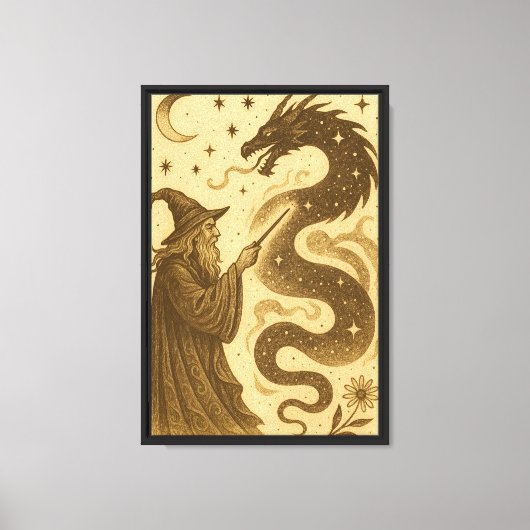 Wizard Summoning Dragon Canvas Afdruk (Voorkant)