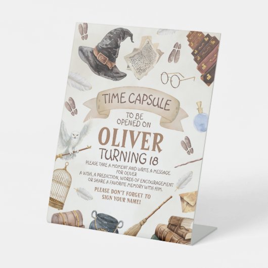 Wizard Time Capsule Sign Reclamebord Met Voetstuk (Voorkant)