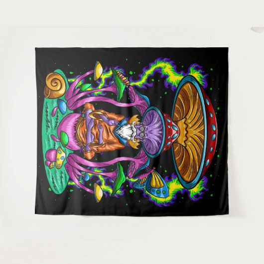 wizard Trippy Psychedelic Mushroom Wandkleed (Voorkant (horizontaal))