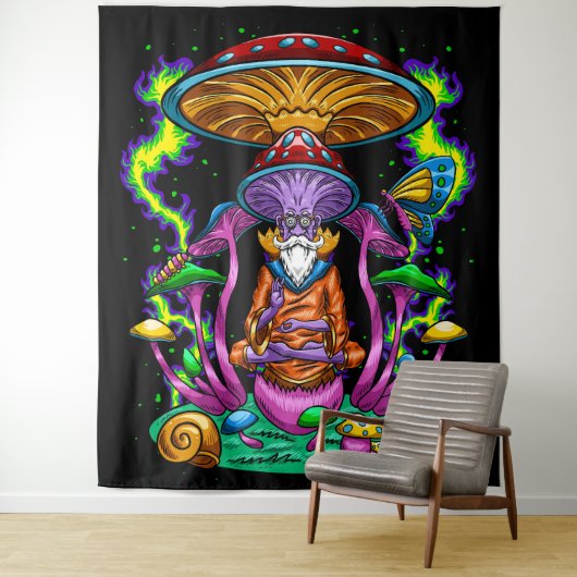 wizard Trippy Psychedelic Mushroom Wandkleed (In situ)