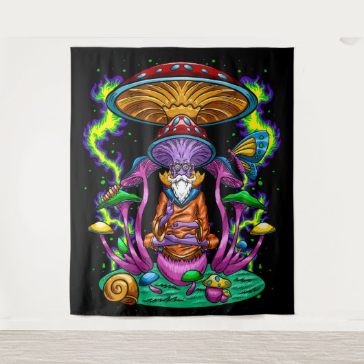 wizard Trippy Psychedelic Mushroom Wandkleed (Voorkant)