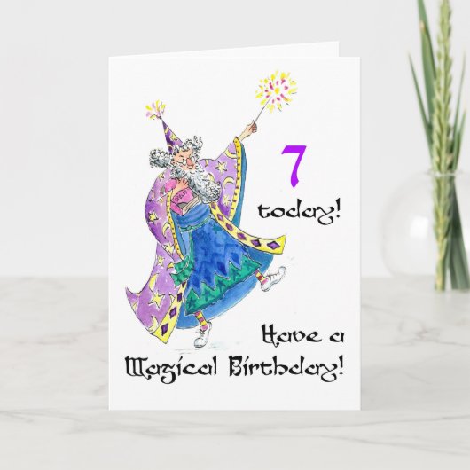'Wizard' Verjaardag Kaart voor een 7-jarige (Voorkant)
