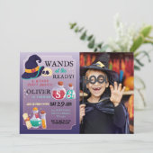 Wizard verjaardagsfeest toverstokken Halloween fot Kaart (Staand voorkant)