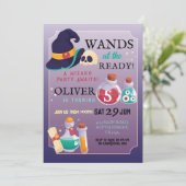 Wizard verjaardagsfeestje tovert aan de kant kaart (Staand voorkant)