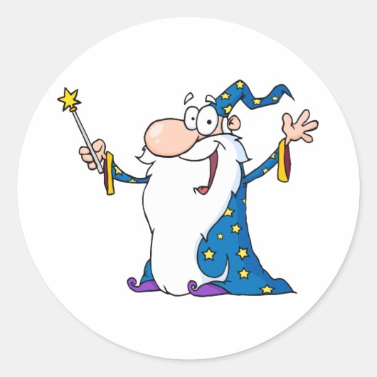 Wizard Waving en Cape vasthouden aan een magnetisc Ronde Sticker (Voorkant)