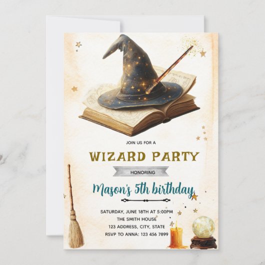 Wizard witch birthday party invitation kaart (Voorkant)