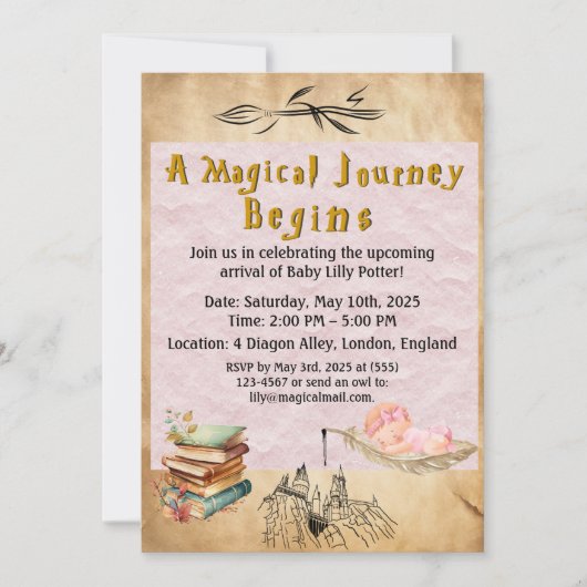 Wizarding Baby shower Invitation - Meisje Kaart (Voorkant)