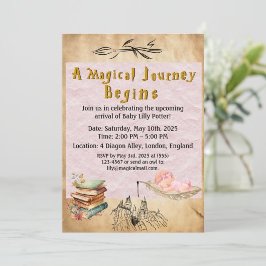 Wizarding Baby shower Invitation - Meisje Kaart (Staand voorkant)