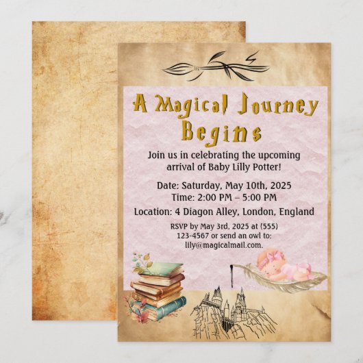 Wizarding Baby shower Invitation - Meisje Kaart (Voorkant / Achterkant)
