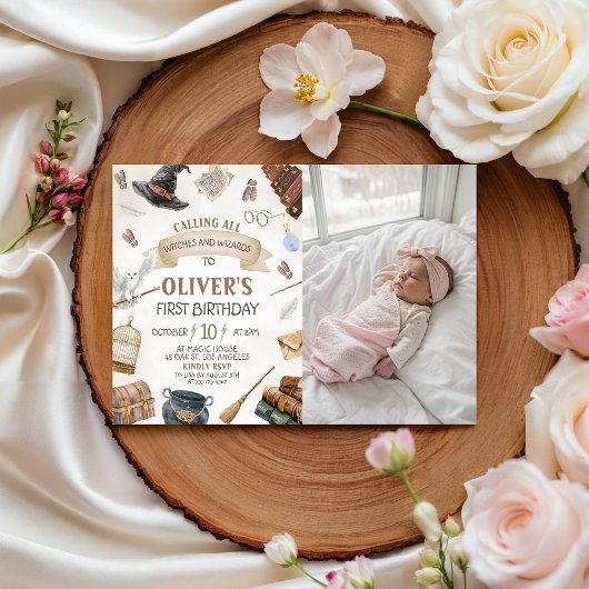 Wizards Birthday Photo Invitation Kaart