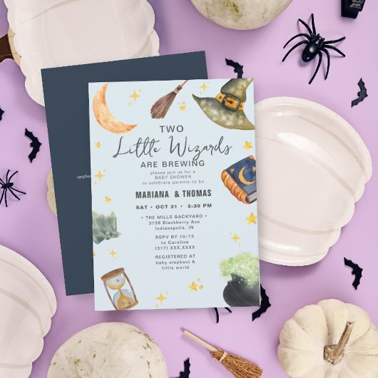 Wizards Brewing Twin Boys Halloween Baby shower Kaart