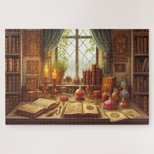 Wizard's Library Mystical Study Fantasy Legpuzzel (Horizontaal)