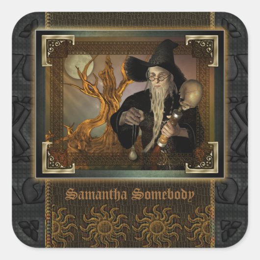 Wizards Magic Fantasy Illustratie Boekplaat Vierkante Sticker (Voorkant)
