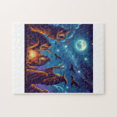 Wizards toveren spreuken onder een sterrennacht legpuzzel (Horizontaal)