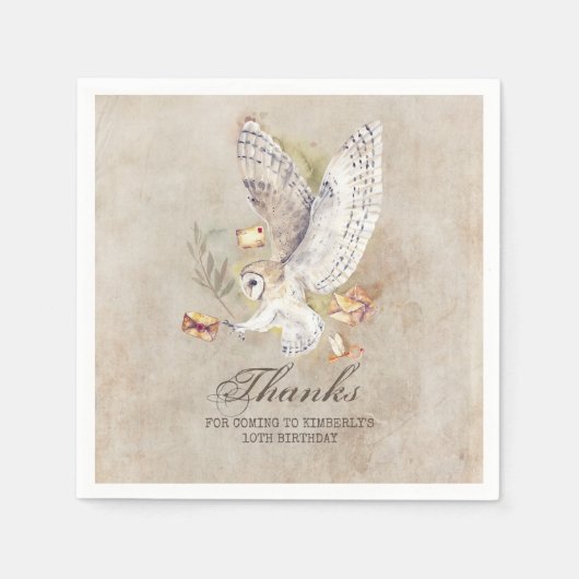 Wizard's Uil Magische Verjaardagsfeestje Servet (Voorkant)