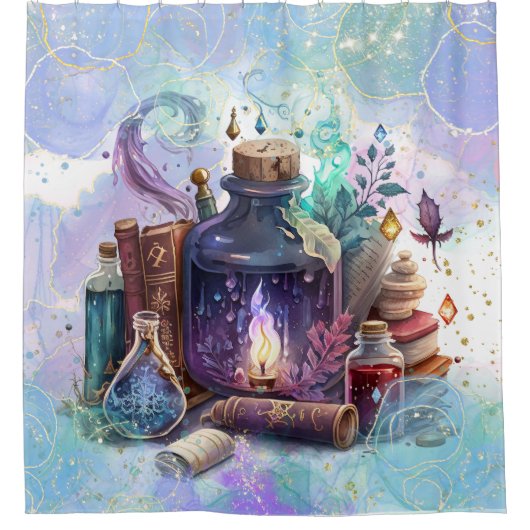 Wizardtabel | Waterverf Witch Spellcasting Desk Douchegordijn (Voorkant)