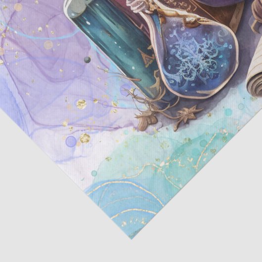 Wizardtabel | Waterverf Witch Spellcasting Desk Tissuepapier (Detail)