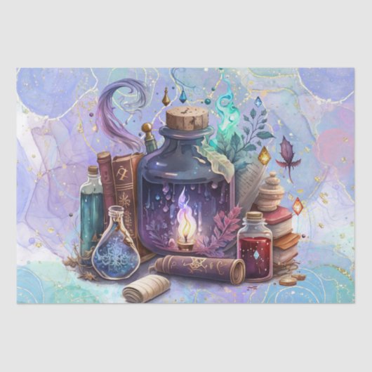 Wizardtabel | Waterverf Witch Spellcasting Desk Tissuepapier (Voorkant)