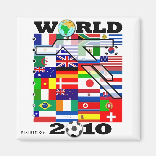 WK 2010 Wereldbol Football vierkante magneet (Voorkant)