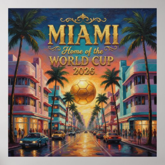 WK 2026 Sunset Boulevard Voetbal Miami Poster (Voorkant)