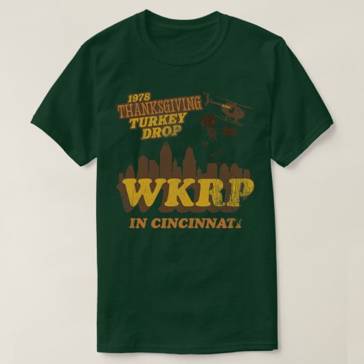 WKRP in Cincinnati 1978 Thanksgiving Turkije Drop T-shirt (Design voorkant)