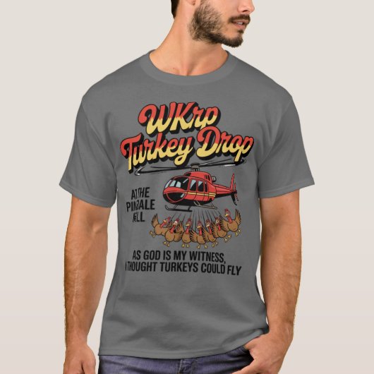 WKRP Turkije Drop Funny Thanksgiving T-shirt (Voorkant)
