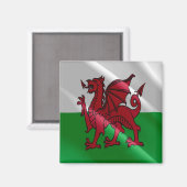 WLS002 Waving FLAG welsh WALES, Fridge Magneet (Voorkant / Achterkant)