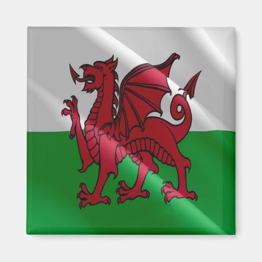 WLS002 Waving FLAG welsh WALES, Fridge Magneet (Voorkant)